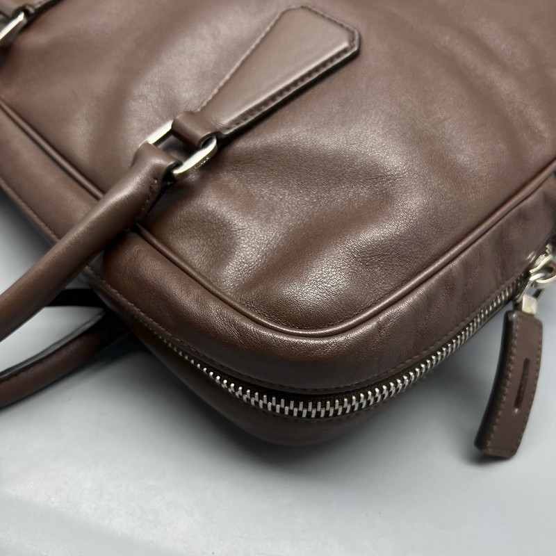 Prada Brown Briefcase Classic Top Handle Business Handbag For Daily Office Use gallery
