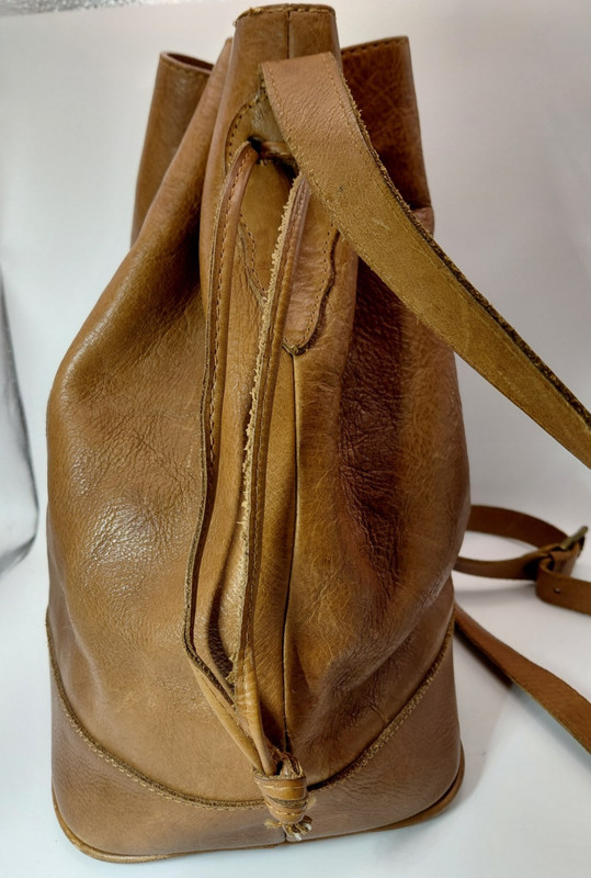 Unisa Brazil Leather Drawstring Bucket Shoulder Bag Brown Boho Vintage - NICE! gallery