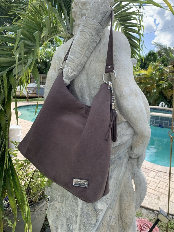 Bella Russo Soft Brown Suede Slouch Tote Bag Purse with Tassel Clean