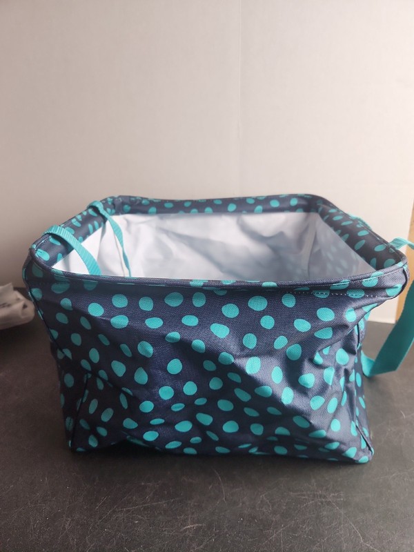 Thirty-One Square Top Tote Square Utility Tote New 12×12 Teal Dots On Blue