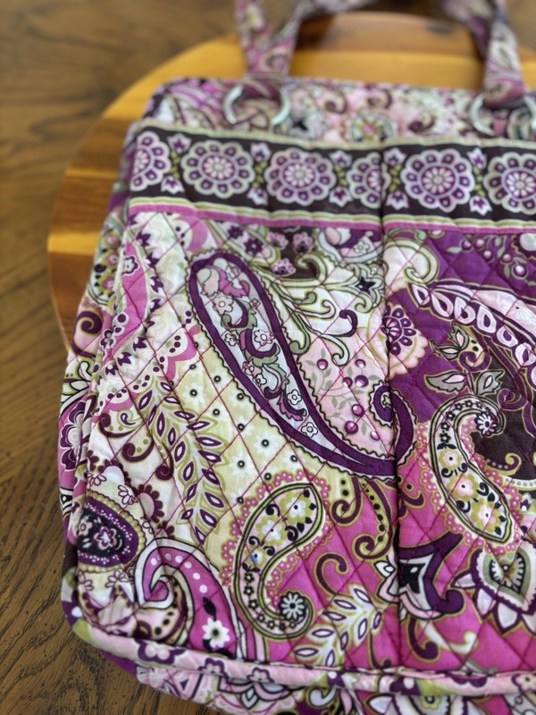 Vera Bradley Paisley Floral Tote Purple Pink Magnetic Close & Two Front Pockets gallery