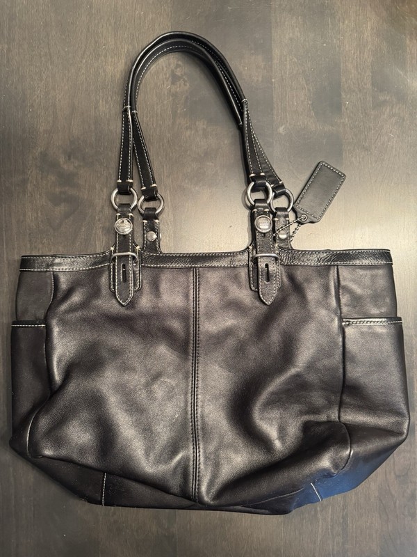 Coach Gallery East West Tote F15147 Black Soft Leather Multi Pocket Y2K gallery