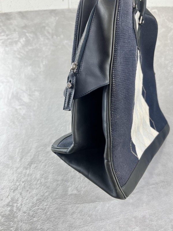 Pringle Of Scotland Top Handle Satchel Bag Unisex Large Blue Argyle Leather Trim gallery