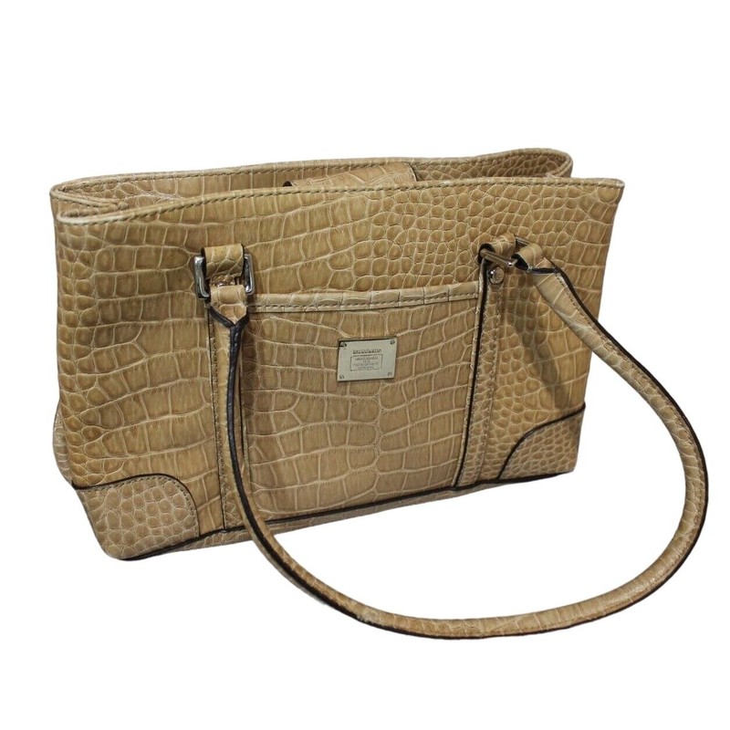 Liz Claiborne Faux Snake Skin Handbag Purse Tan Silver 10X12 inch