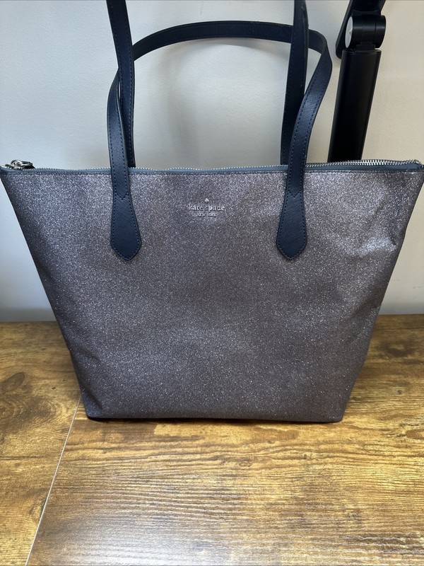 Kate Spade Bag Glitter Blue Large Joeley Tote 12″ x 17″ x 6″ Metallic Silver