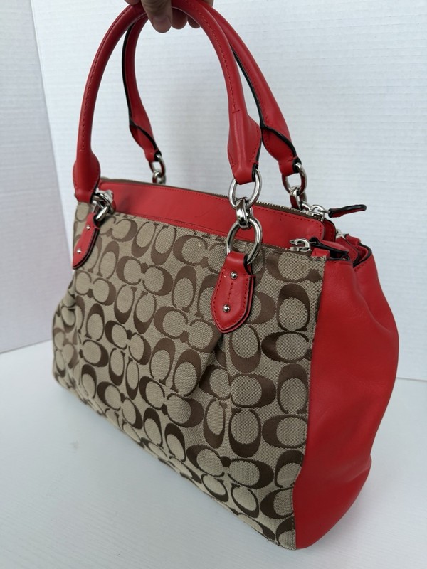 Coach Signature Logo Satchel Top Handle Bag Zip Closure Detachable Strap Red gallery