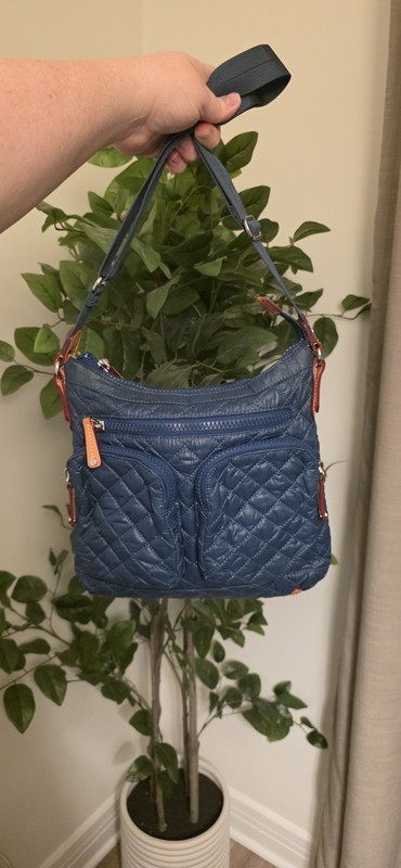 MZ Wallace Downtown Quilted Mia Medium Crossbody Navy Blue
