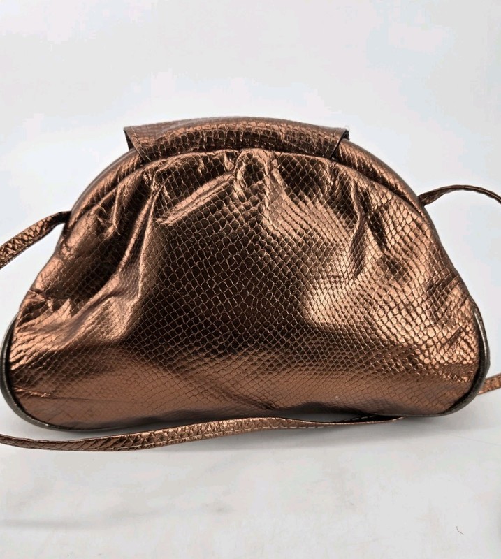 Super 80s Glam Metallic Bronze Flower Wide Mouth Frame Crossbody Bag Purse gallery