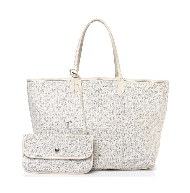 Goyard White/Gray Goyardine Tote Bag with Pouch Double Handles Silver HW