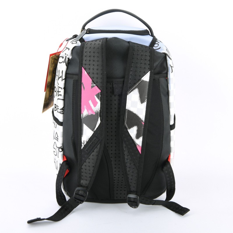 Sprayground Shark Poetry Dlxsv Leather Backpack Zippered Unisex Plaid Pink Gray gallery