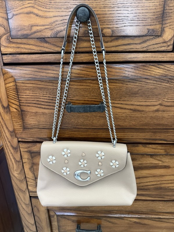 Coach Leather Tammie Floral Whipstitch Shoulder Bag CA146 Taupe Multi