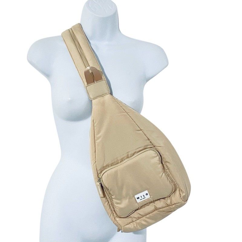 Wilo the Label Women’s BEIGE Puffer Active Backpack Convertible Sling Back Bag