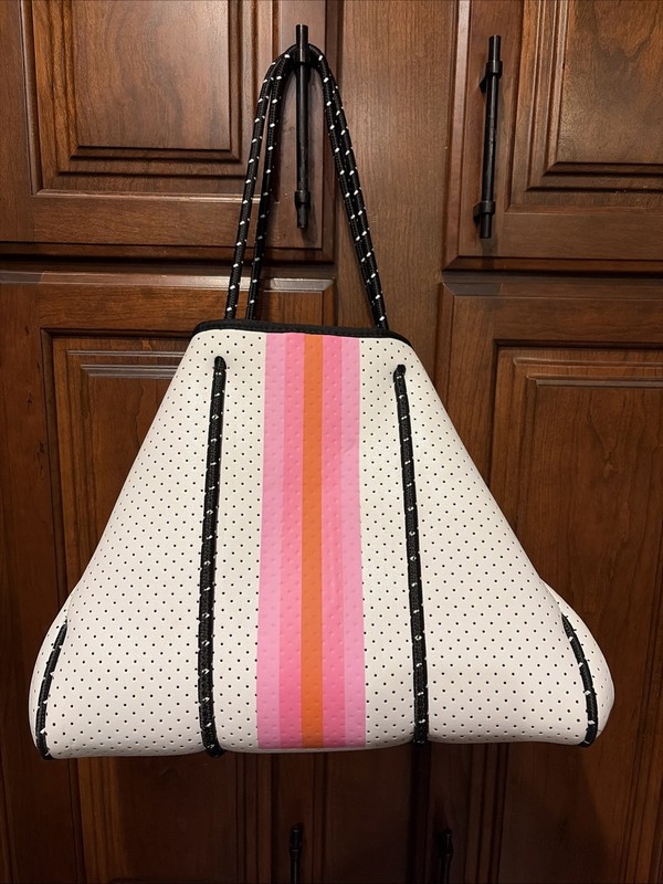 Haute Shore Neoprene Tote Pink Stripe Bag, No Wristlet