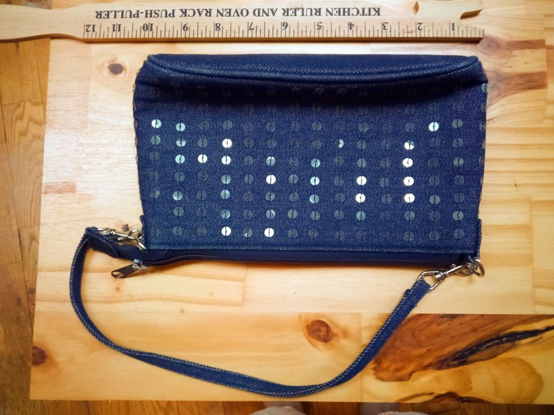 y2k navy blue denim sequin clutch/shoulder bag 10 in x 6 in