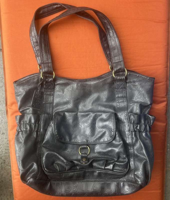 Billabong Trendy Faux Leather Large Purse Y2K 15” W x 12” H Cupholders Boho AA