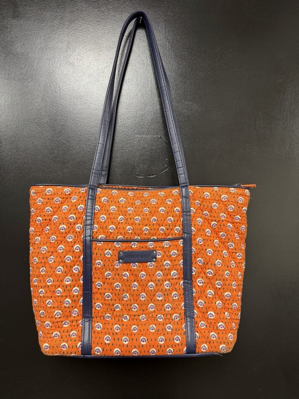 Vera Bradley Tote Purse Bag “Rio Rosie” Orange & Navy blue Pink Flowers Retired