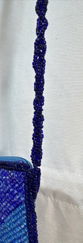 Millicent Fine Handbag Blue Beaded Flower Purse Long Bead Strap W/ Silver Poppy gallery