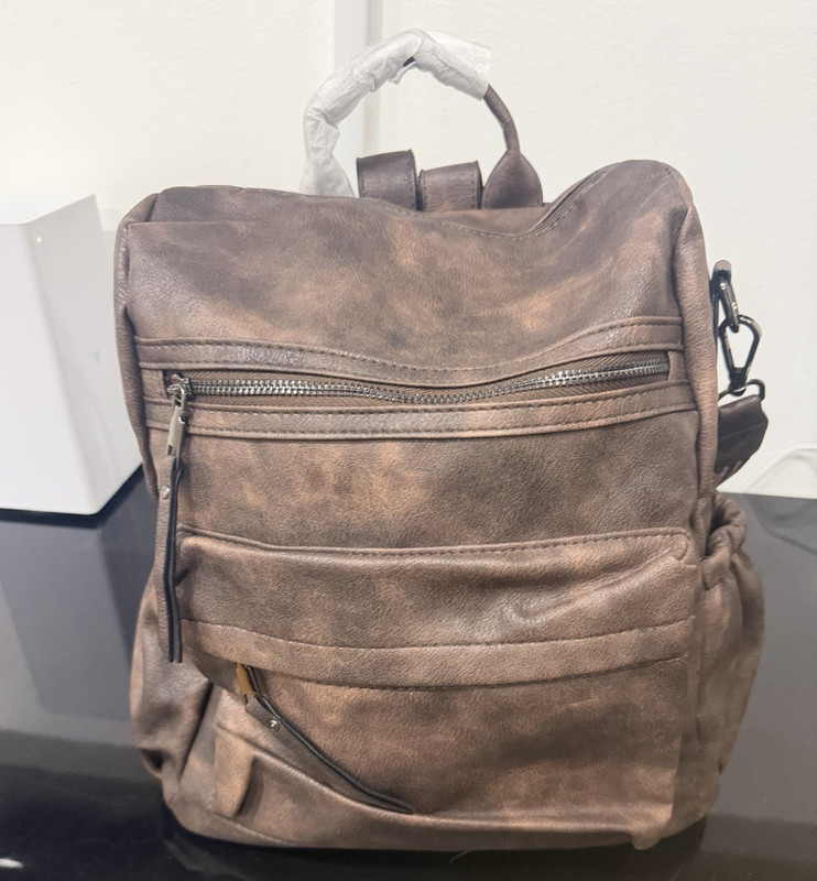 Women’s Brown Medium Backpack Zip Closure, Top Handle, Pockets, Silver Hardware