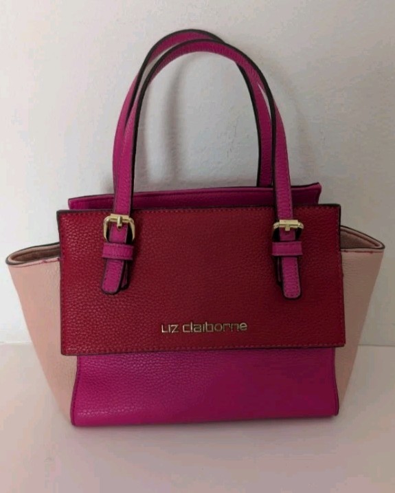 Liz Claiborne Jacqln Small Satchel Handbag Multi-Pink Red Colorblock Cute Bag
