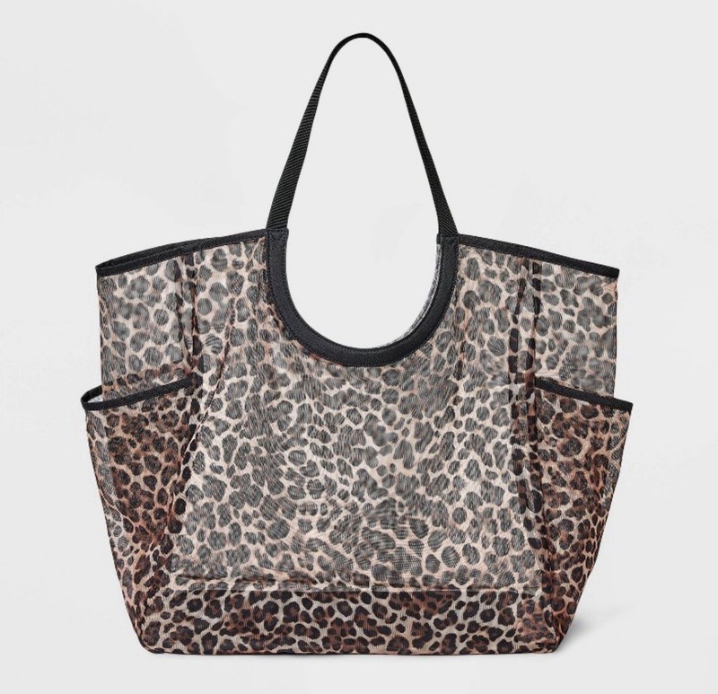 Shade & Shore Leopard Print Mesh Tote Bag Lg Shoulder Shopper Travel Beach Tote