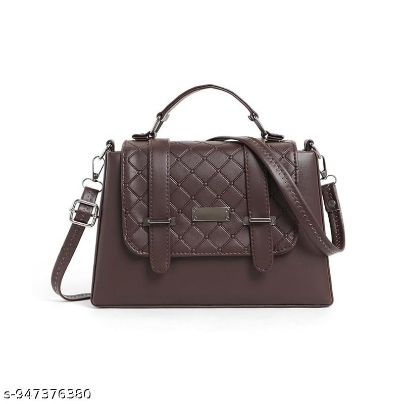 Women’s Faux Leather Satchel Handbag, Quilted Embossed Flap, Detachable Crossbod