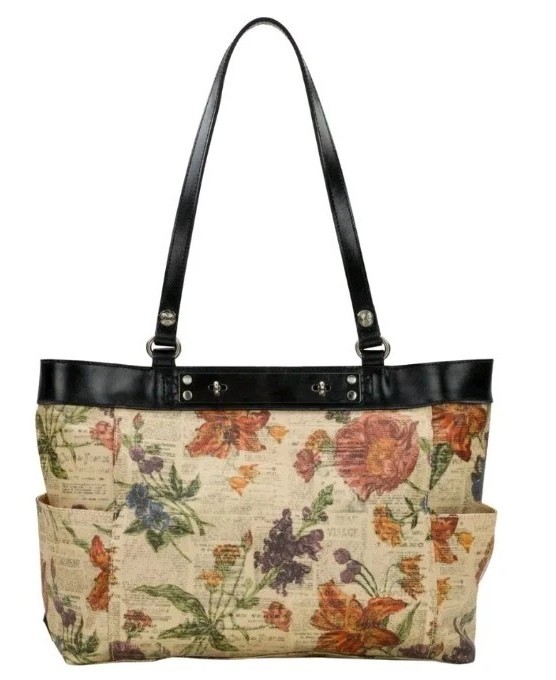 Patricia Nash Ria Coated Canvas Tote W/ Leather Trim-Parisian Newspaper-NEW