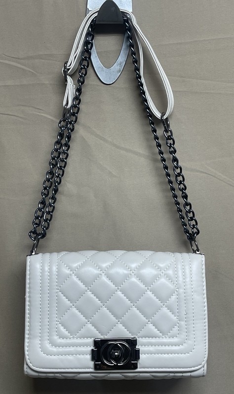 Rowan Stitch Vegan Leather Push Lock Crossbody/Shoulder Bag Handbag Off White