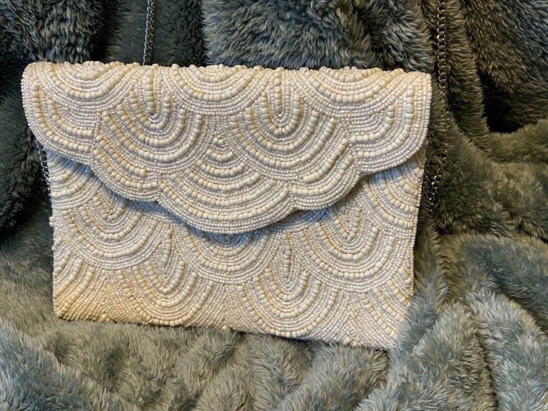 NWT Shirdee Scalloped Beaded Bridal Clutch Bag
