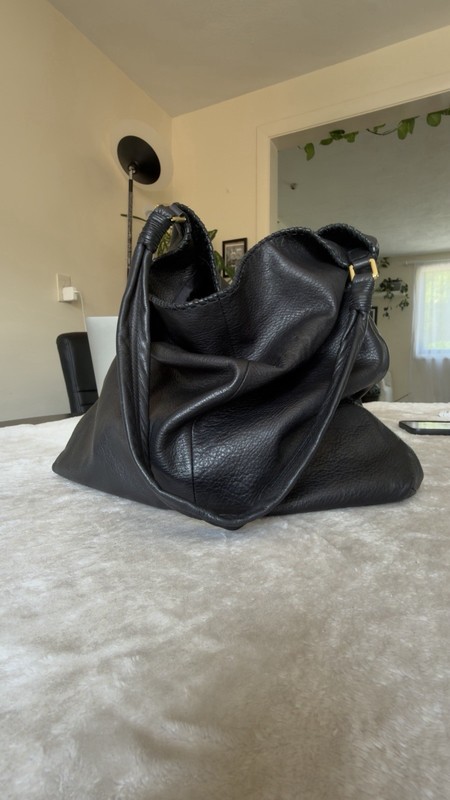 Margot Black Pebbled Hobo Shoulder Bag Gold Hardware Solid Strap Accent | Large gallery