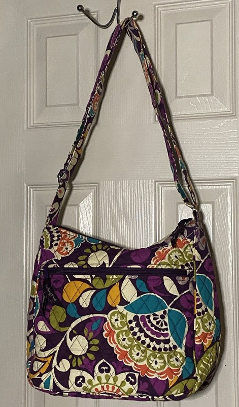 VERA BRADLEY PLUM CRAZY PURSE HANDBAG TOTE, PURPLE YELLOW WHITE GREEN FLORAL