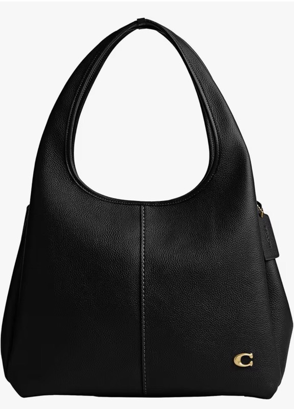 ❤️Coach Lana Large Black/Brass Polished Pebble Leather Shoulder Bag