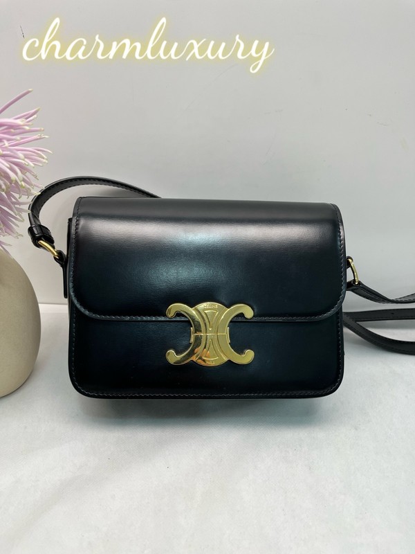 CELINE Teen Triomphe Bag Shiny Calfskin Black Shoulder bag Duties included