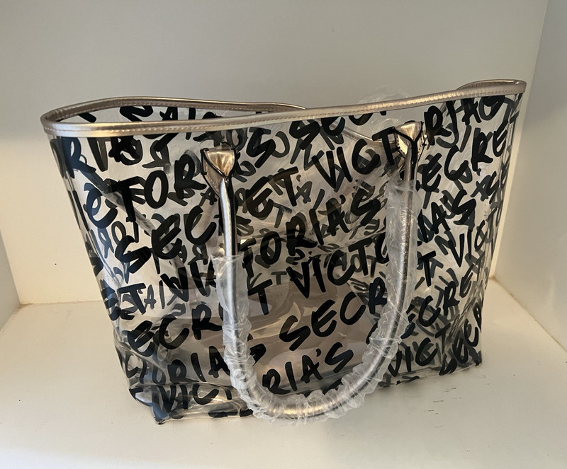 Victoria’s Secret Clear Logo Print Large Tote Bag w/ Removable Pouch