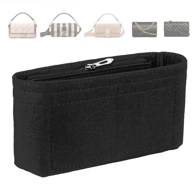 Felt Bag Organiser Insert with Zipper Multi-Pocket Purse Liner for Handbags