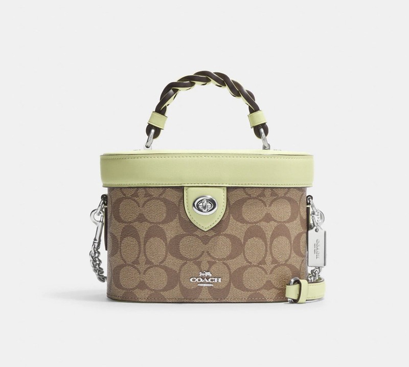 ☂️🍄Coach Kay Crossbody In Signature Canvas Silver/Khaki/Pale Lime👍👍👍👍👍