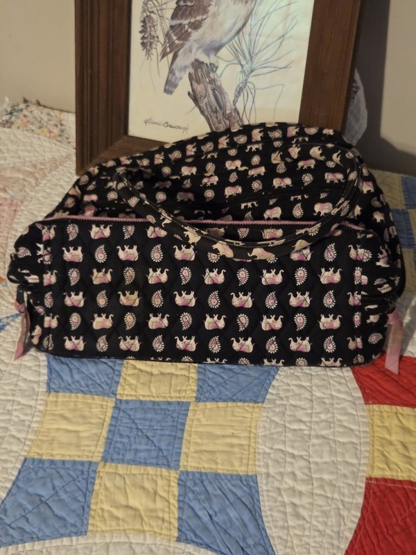 Vera Bradley satchel handbag With Retired black/pink elephant Quilted Vintage gallery