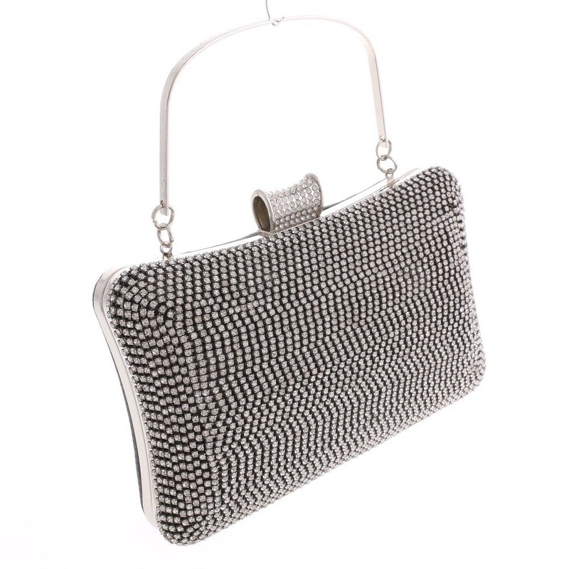 Silver Tone Metal Handle Rhinestone Black Clutch Evening Bag TLX156-BLK gallery