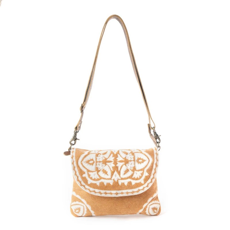 Rose Canyon Textile Crossbody Handbag, Canvas + Leather Purse-Zip Pocket on Back gallery