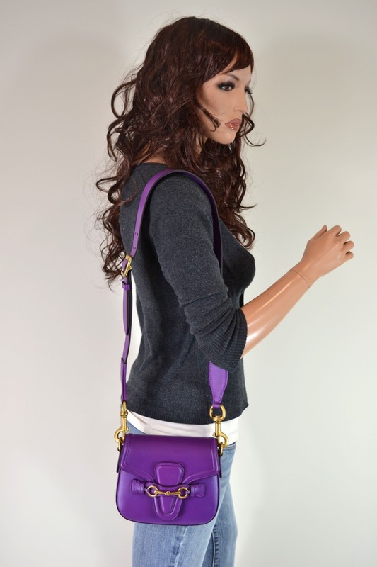 Gucci Lady Web Horsebit Purple Leather Small Shoulder Bag Handbag Purse gallery