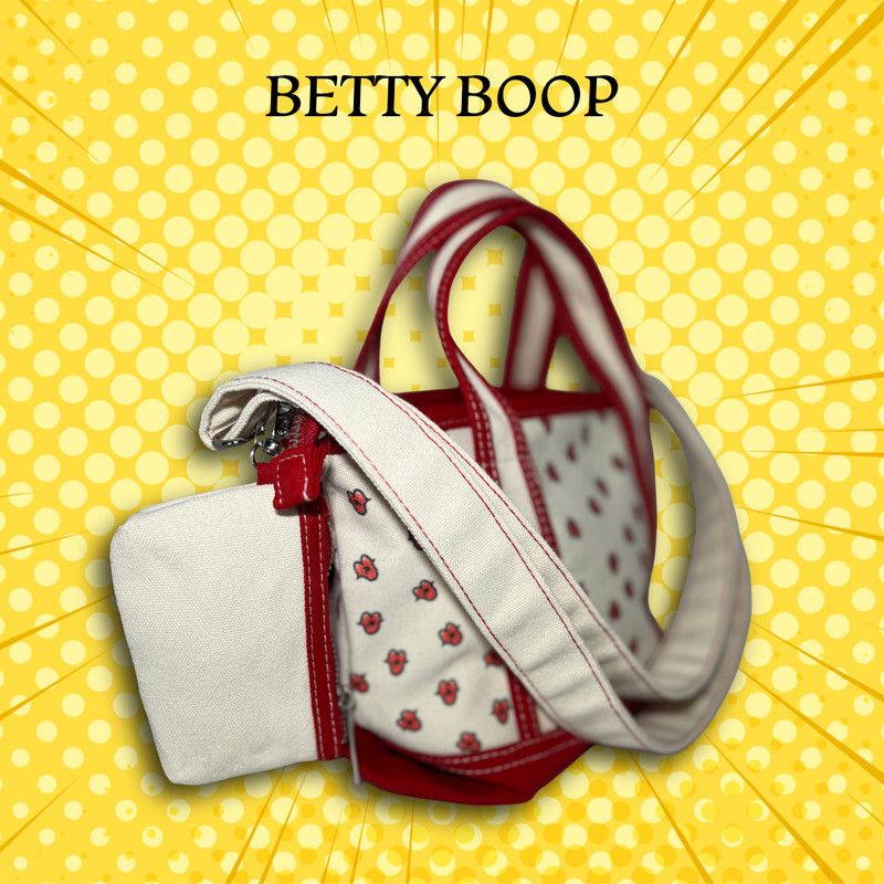 Betty Boop Love Hearts Canvas Mini Tote Bag Crossbody Y2K Coin Purse NWT gallery