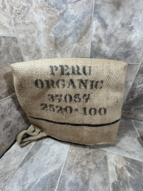 Burlap/Jute Handbag or Tote With Royal Printing Preowned gallery