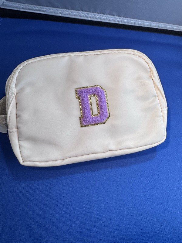 Monogram Initial D Bag Pouch Cream Nylon Travel Organizer Letter D NEW S-9