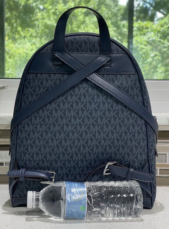 MICHAEL KORS RHEA MEDIUM ZIP BACKPACK MK NAVY BLUE BAG TRAVEL TOTE LOGO SILVER gallery
