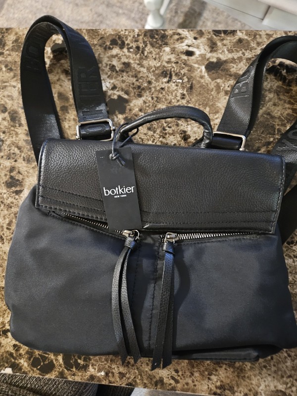 NEW! Botkier New York Trigger Mini Backpack Black Nylon Faux Leather Stylish