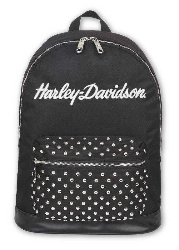 Harley-Davidson Women’s Classic Studded Backpack, 3D Embroidered Logo – Black