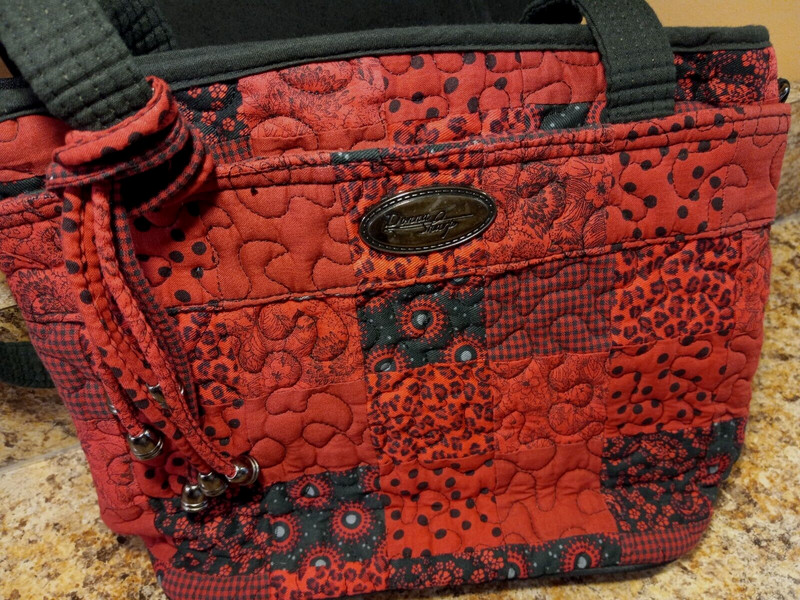 Donna Sharp Quilted Handbag 2-Handle Red-Black Geo 11 1/2"long 4"wide 9" tall gallery