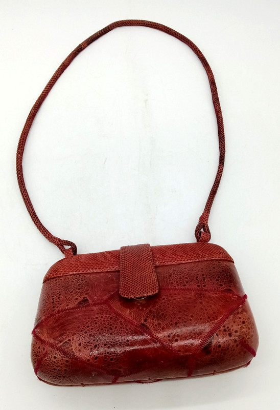 Vtg Vanessa Fashion Imports Burgundy Leather & Reptile Small Crossbody Handbag