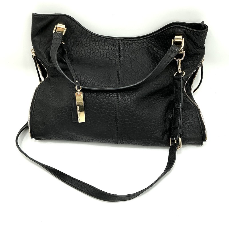 Vince Camuto Eliza Black Pebbled Lamb Leather Tote Crossbody Bag Large