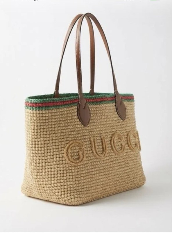Gucci Logo Tote Bag Women’s Beige with Brown Leather Double Handles gallery