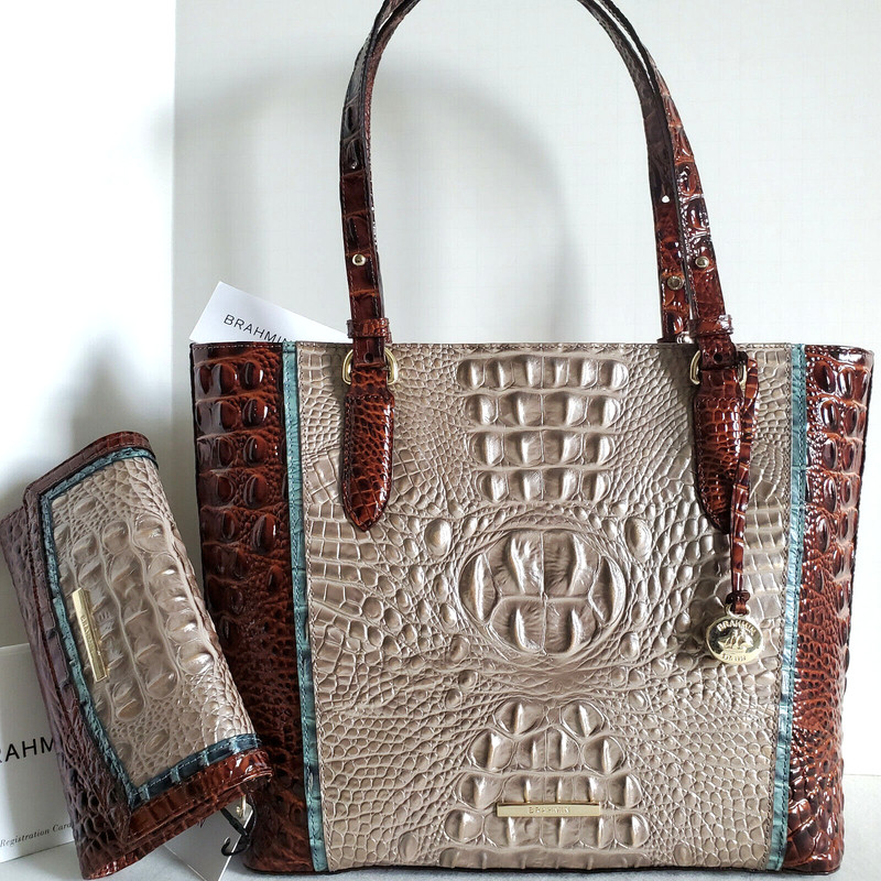 🌹Brahmin Medium Misha Tote Moonscape Portia Leather Shoulder Bag+CB Wallet NWT